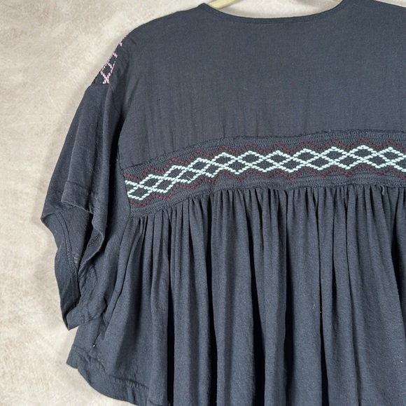 Free People Embroidered Oversized Top Small Boho Oversized Hippie Peasant Flowy - Picture 9 of 14